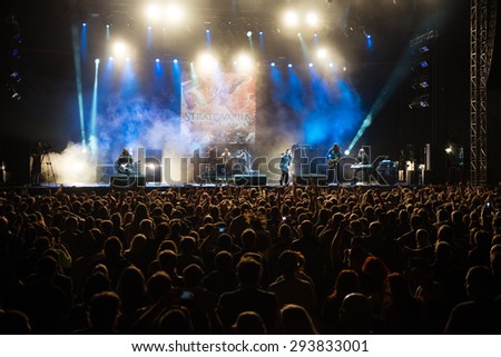 PIESTANY, SLOVAKIA - JUNE 26: Finnish power metal band Stratovarius performs on music festival Topfest in Piestany, Slovakia on June 26, 2015