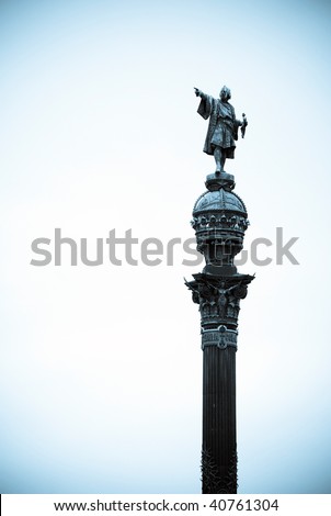 monument of Christopher Columbus in Barcelona, Spain - blue tone picture with vignette