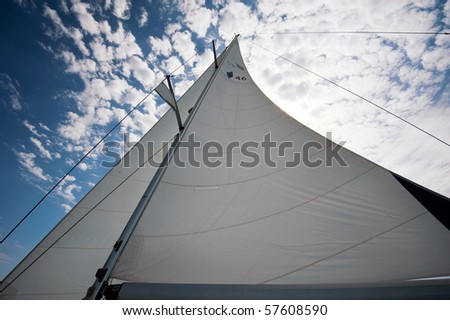 yacht sails against sun