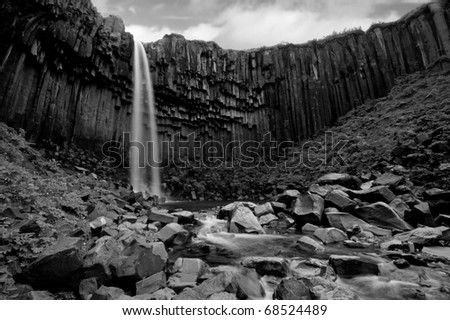 black and white picture of Svartifoss Waterfall, Iceland