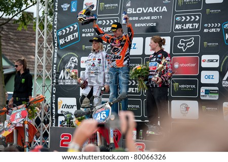 SENKVICE, SLOVAKIA - JUNE 26: Prize giving ceremony after Motocross World Championship WMX race on June 26, 2011 in Senkvice, Slovakia