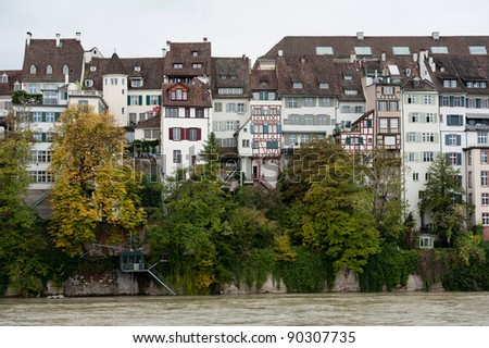 Waterfront houses along the Rhine River in Basel, Switzerland
