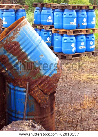 Old abandoned chemical fuel barrels