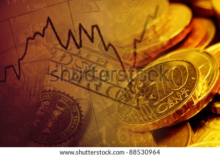 Finance background with dollars and euro cents. Finance concept.