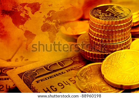 Finance background with dollars and euro cents. Finance concept.