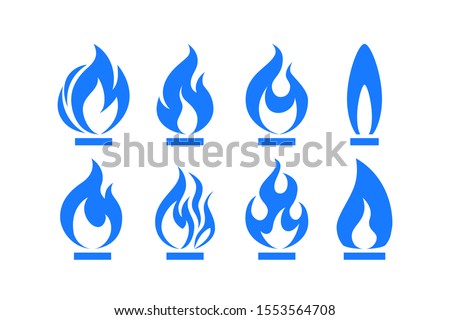 Gas flame icon. Blue fire pictogram set Vector illustration isolated on a white background in flat style.