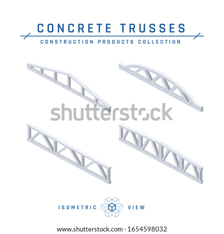Concrete trusses, isometric view. Set of icons for architectural designs. Vector illustration isolated on a white background in flat style. Construction products collection.