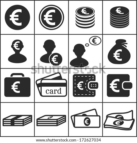 Set of flat simple web icons (euro sign, money, finance, banking), vector illustration