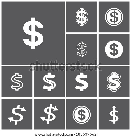 Set of flat simple web icons (dollar sign, money, finance, banking), vector illustration
