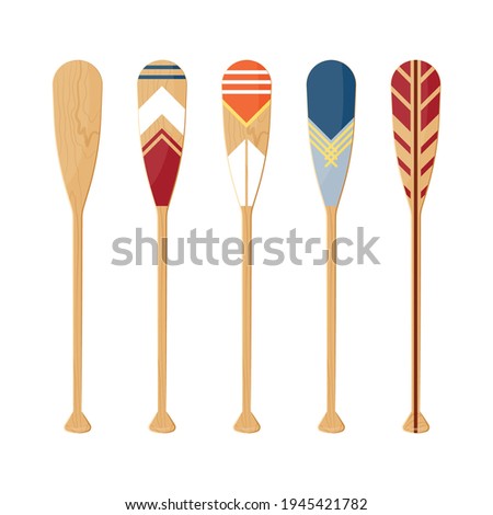 Oars set isolated on a white background. Painted canoe paddles in flat style, vector illustration. ストックフォト © 