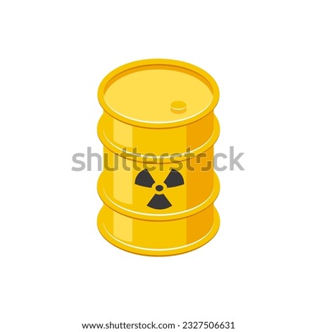 Isometric barrel with nuclear waste. 3d icon of metal yellow drum with hazardous radiation sign. Vector illustration isolated on a white background.