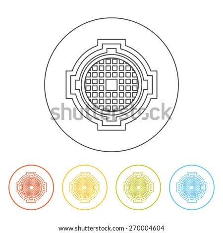 Vector icon of manhole cover. Simple line pictogram off a hatch. 