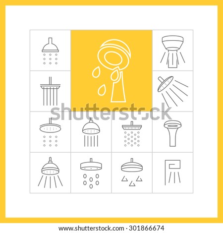 Set of web simple thin line shower icons. Showerheads, douche, vector illustration