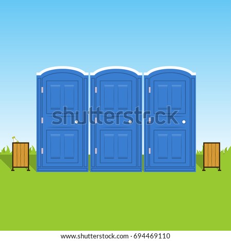 Portable chemical toilets. Vector blue illustration