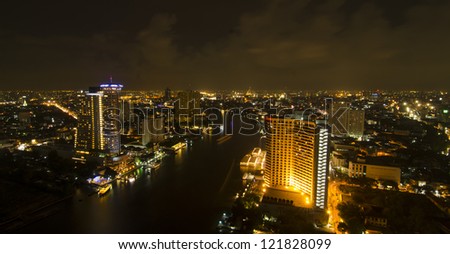 Skyscraper Bangkok downtown top View at Night from top of Thailand