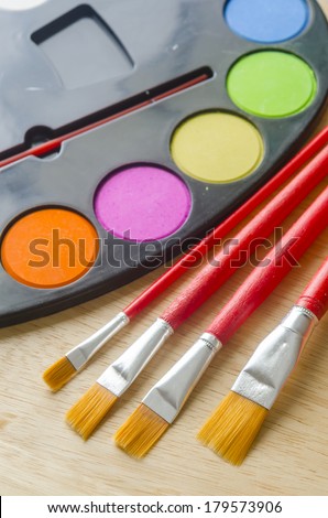 Palette and brushes art ready for work.