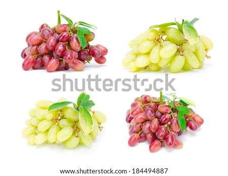 picture set of Green and red ripe grape isolated on the white background