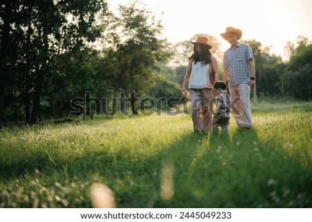 Similar – Image, Stock Photo Woman walking on grassy shore