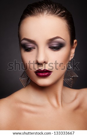 beauty portrait of sexy woman with chubby red lips