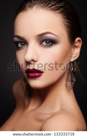 beauty portrait of sexy woman with chubby red lips