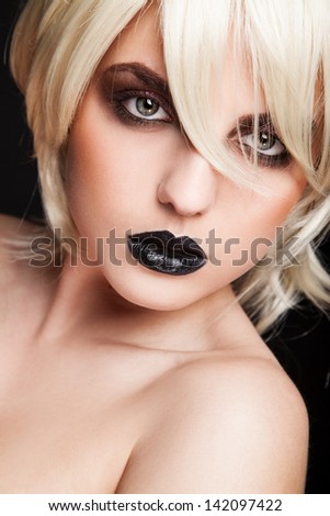 portrait of young sexy woman with black chubby lips
