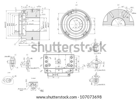 Engineering drawing of components. Vector EPS10