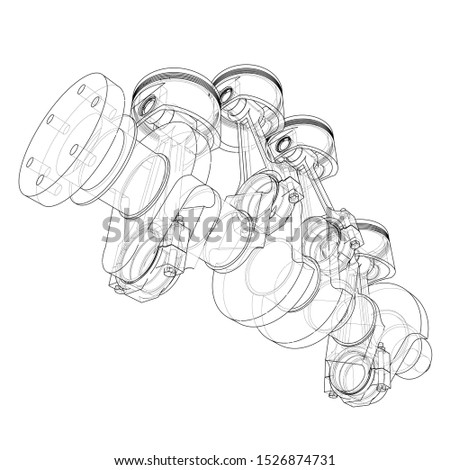 Engine pistons outline. Vector rendering of 3d. Wire-frame style. The layers of visible and invisible lines are separated