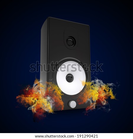 Audio speaker in the colored smoke. concept of sound