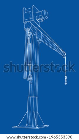 Davit or crane for boat. Vector rendering of 3d. Wire-frame style