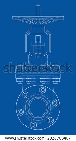 Industrial valve. Vector rendering of 3d. Wire-frame style. The layers of visible and invisible lines are separated. Orthography