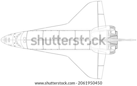 Space shuttle. Vector rendering of 3d. Wire-frame style. The layers of visible and invisible lines are separated