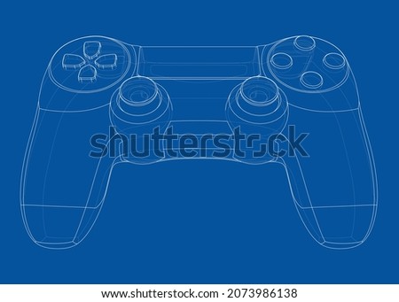 Gamepad or joystick. Vector rendering of 3d. Wire-frame style. The layers of visible and invisible lines are separated