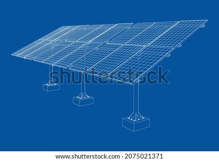 Solar Panel Concept. Vector rendering of 3d. Wire-frame style. The layers of visible and invisible lines are separated