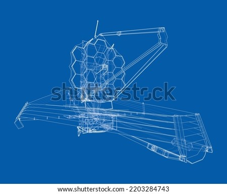 James Webb Space Telescope. Elements of this image furnished by NASA. Vector rendering of 3d. The layers of visible and invisible lines are separated