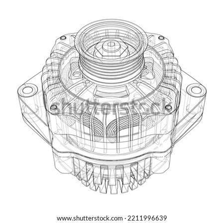 Car generator. Vector rendering of 3d. Wire-frame style. The layers of visible and invisible lines are separated
