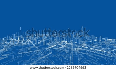 Outline city concept vector. Wire-frame style. The layers of visible and invisible lines. 3D illustration