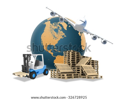 Auto-loader on isolated background with jet and earth