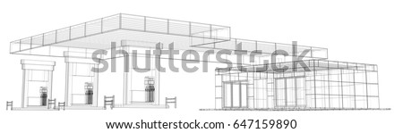 Gas Station. Wire frame vector illustration. 3d rendering