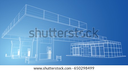 Gas Station. Wire frame vector illustration. 3d rendering