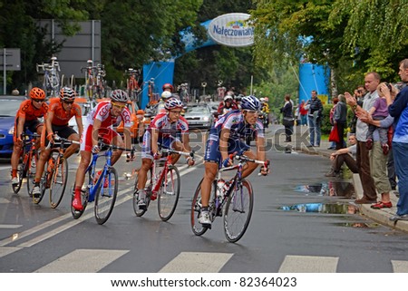 KATOWICE, POLAND - AUGUST 2: 68 Tour de Pologne, the biggest cycling event in Eastern Europe, participants of 3rd stage from Bedzin to Katowice August 2, 2011 in Katowice, Poland