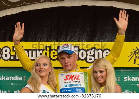 KATOWICE, POLAND - AUGUST 2: 68 Tour de Pologne, the biggest cycling event in Eastern Europe, Marcel Kittel winner of the 3rd stage decoration Bedzin to Katowice August 2, 2011 in Katowice, Poland