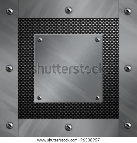 Brushed aluminum frame and plate bolted to a carbon fiber background