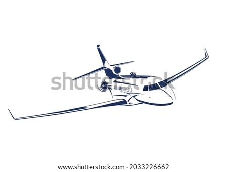 Executive long range business jet. Private aviation. Single color graphics for print, vynil, logo, presentations etc.