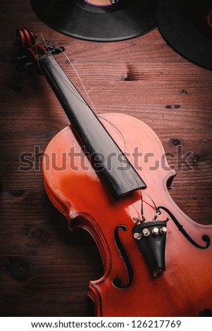 broken violin and vinyl