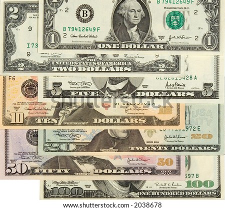 1, 2, 5, 10, 20, 50, 100 Dollars Banknotes, Close Up Stock Photo ...