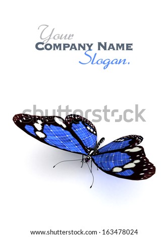 3D rendering of a blue butterfly with solar panel texture