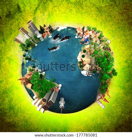 3D rendering of ecology oriented version of the planet Earth. The Earth texture comes from the Nasa free of use images