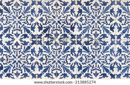 Ancient  blue and white tile work, called azulejos