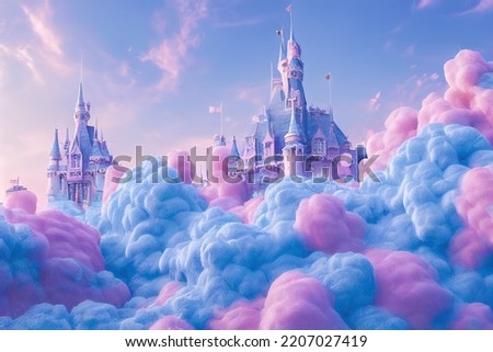 3D rendering of a fairy tale castle with cotton candy clouds Photo stock © 