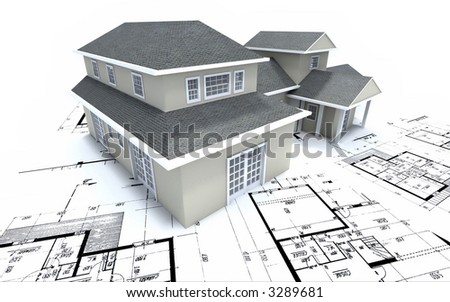 Residential house on architect’s blueprints